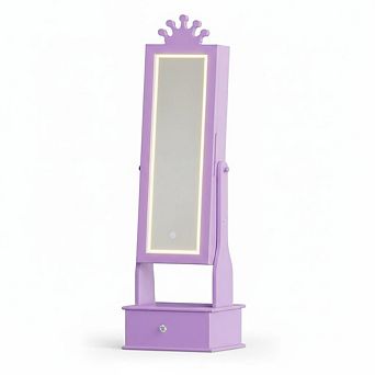 Freestanding Kids Jewelry Armoire Cabinet with LED Mirror and Storage
