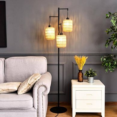 BOHO RATTAN WICKER UPRIGHT LAMP