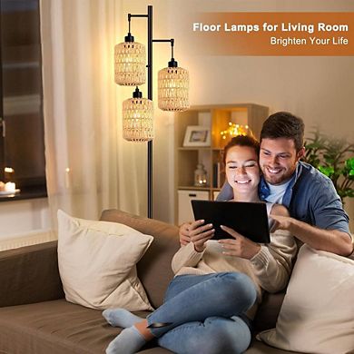 BOHO RATTAN WICKER UPRIGHT LAMP