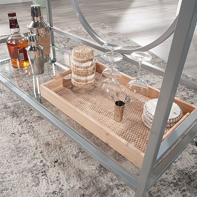 Aurora Ascent Gray 37-in. Contemporary 2-Shelf Glass Bar Cart