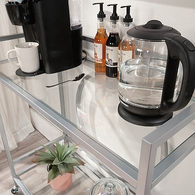 Aurora Ascent Gray 37-in. Contemporary 2-Shelf Glass Bar Cart