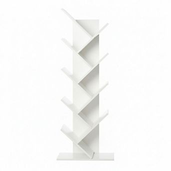 9 tier Wooden Tree Bookshelf Vertical Book Storage Rack Space-Saving Floor Standing Bookcase