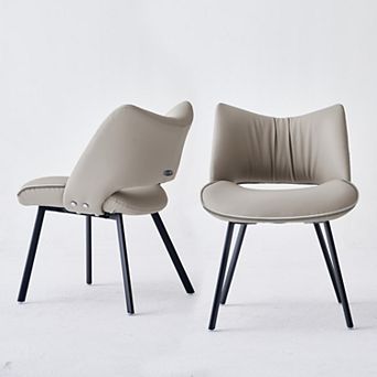 Modern Faux Leather Accent Chair Set 2 pc Grey Dining & Patio Chairs with Black Metal Legs