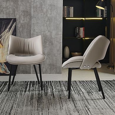 Modern Faux Leather Accent Chair Set 2-Piece Grey Dining & Patio Chairs with Black Metal Legs
