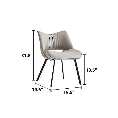 Modern Faux Leather Accent Chair Set 2-Piece Grey Dining & Patio Chairs with Black Metal Legs