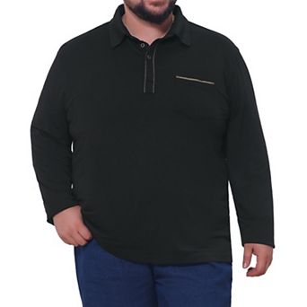 Men's Big and Tall Golf Shirt Chest Pocket Long Sleeve Office Business Polo Shirt