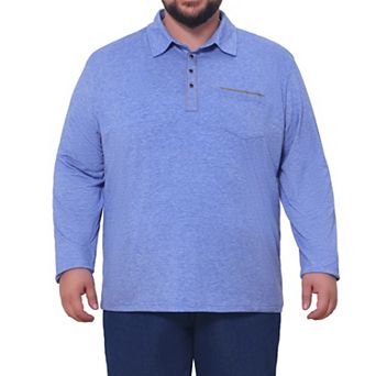 Men's Big and Tall Golf Shirt Chest Pocket Long Sleeve Office Business Polo Shirt