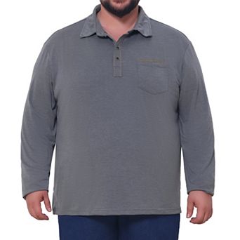 Men's Big and Tall Golf Shirt Chest Pocket Long Sleeve Office Business Polo Shirt