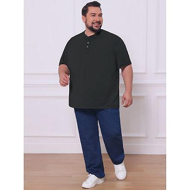 Men's Big and Tall Henley Shirts Textured Button Down Short Sleeve Solid T-Shirt