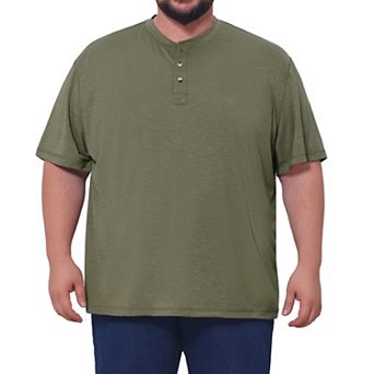 Men's Big and Tall Henley Shirts Textured Button Down Short Sleeve Solid T-Shirt