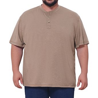 Men's Big and Tall Henley Shirts Textured Button Down Short Sleeve Solid T-Shirt