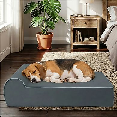 Orthopedic Memory Foam Bolster Dog Bed with Removable Washable Cover