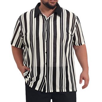 Men's Big and Tall Color Block Striped Shirt Button Down Short Sleeve Summer Casual Shirts