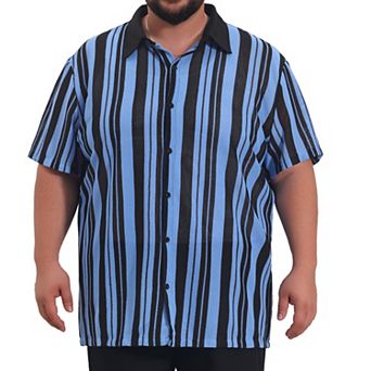 Men's Big and Tall Color Block Striped Shirt Button Down Short Sleeve Summer Casual Shirts