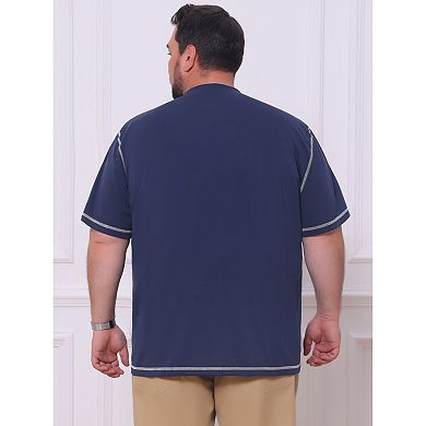 Men's Big and Tall Contrast Trim T-Shirt Chest Pocket Button Down Short Sleeve Shirts