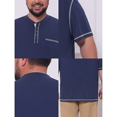 Men's Big and Tall Contrast Trim T-Shirt Chest Pocket Button Down Short Sleeve Shirts