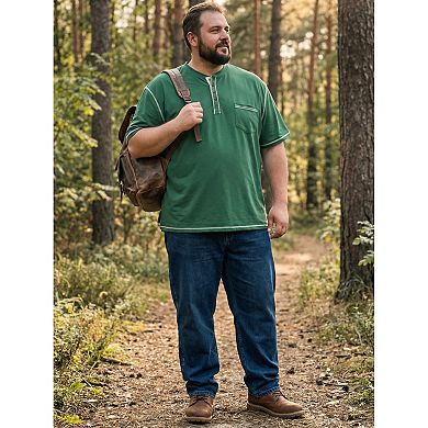 Men's Big and Tall Contrast Trim T-Shirt Chest Pocket Button Down Short Sleeve Shirts
