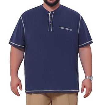 Men's Big and Tall Contrast Trim T-Shirt Chest Pocket Button Down Short Sleeve Shirts