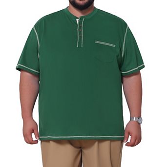 Men's Big and Tall Contrast Trim T-Shirt Chest Pocket Button Down Short Sleeve Shirts