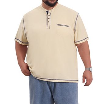 Men's Big and Tall Contrast Trim T-Shirt Chest Pocket Button Down Short Sleeve Shirts