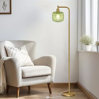 UPRIGHT LAMP WITH RIBBED GLASS LAMPSHADE