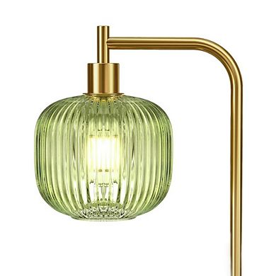 UPRIGHT LAMP WITH RIBBED GLASS LAMPSHADE