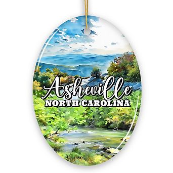Scenic Asheville Mountain Town Ceramic Ornament, Historic North Carolina Christmas Gift (Oval)