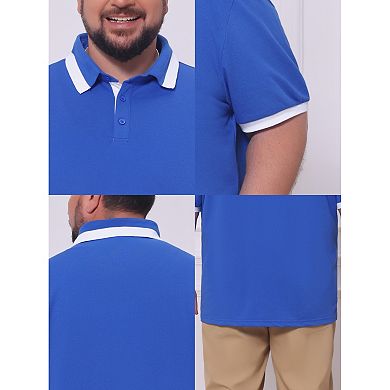 Men's Big and Tall Contrast Color Golf Shirt Short Sleeve Button Down Polo Shirts