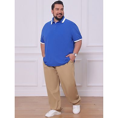 Men's Big and Tall Contrast Color Golf Shirt Short Sleeve Button Down Polo Shirts