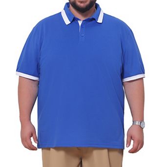 Men's Big and Tall Contrast Color Golf Shirt Short Sleeve Button Down Polo Shirts