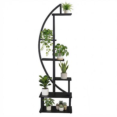 Half Moon Plant Stand, 6-Tier Metal Creative Flower Shelf for Indoor Outdoor Corner