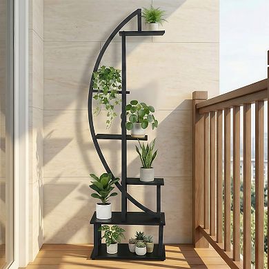 Half Moon Plant Stand, 6-Tier Metal Creative Flower Shelf for Indoor Outdoor Corner