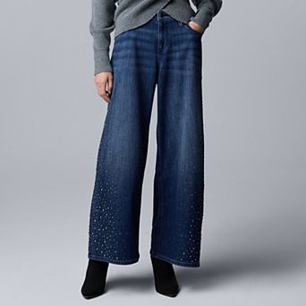 Petite Simply Vera Vera Wang Mid Rise Wide Leg Denim Pants