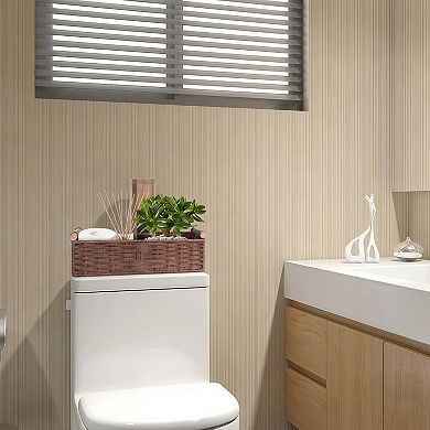 Rectangular Paper Rope Storage Basket with Wood Handles, Brown - 14.5 Inch Toilet Tank Tray