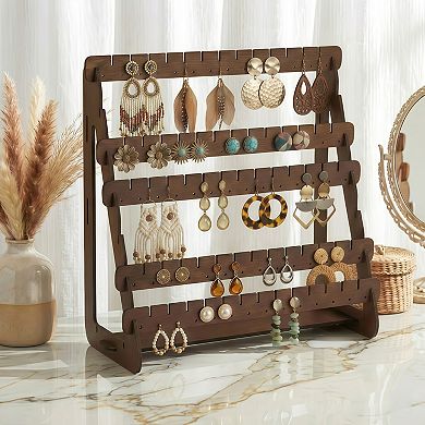 Wood Earring Stand Display Organizer Retro Jewelry Holder