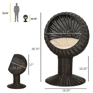 Elevated Rotating Basket Cat Bed House with Plush Cushion