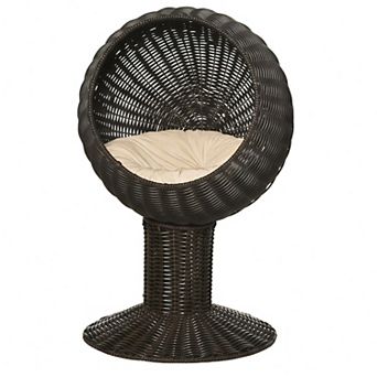 Elevated Rotating Basket Cat Bed House with Plush Cushion