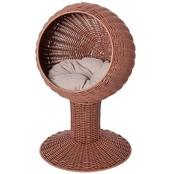 Elevated Rotating Basket Cat Bed House with Plush Cushion