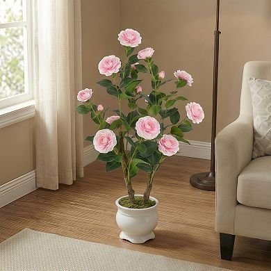 2 Pack Artificial Camellia Tree with Blooming Flowers
