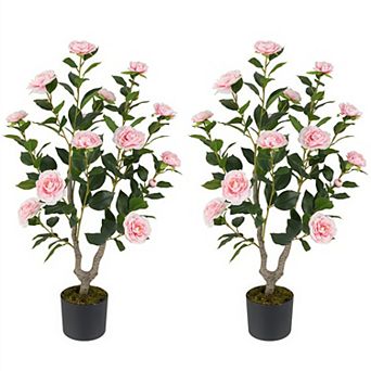 2 Pack Artificial Camellia Tree with Blooming Flowers