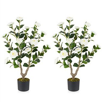 2 Pack Artificial Camellia Tree with Blooming Flowers