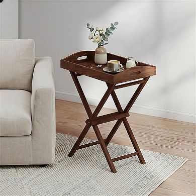 Solid Teak Wood Folding Butler Tray Table