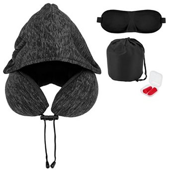 Neck Pillow with Extra Large Hood for Airplane Travel 1 Set