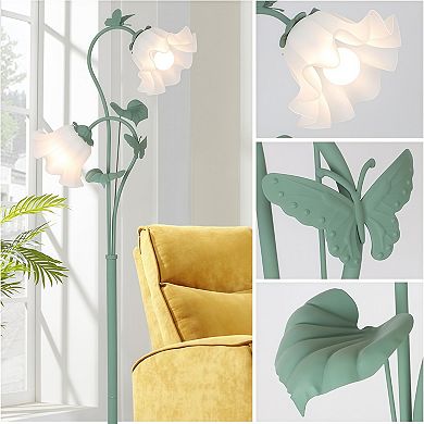 Vintage Flower Floor Lamp with LED Bulbs, Foot Switch and Acrylic Shade