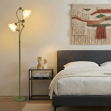 Vintage Flower Floor Lamp with LED Bulbs, Foot Switch and Acrylic Shade