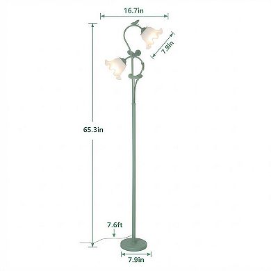 Vintage Flower Floor Lamp with LED Bulbs, Foot Switch and Acrylic Shade
