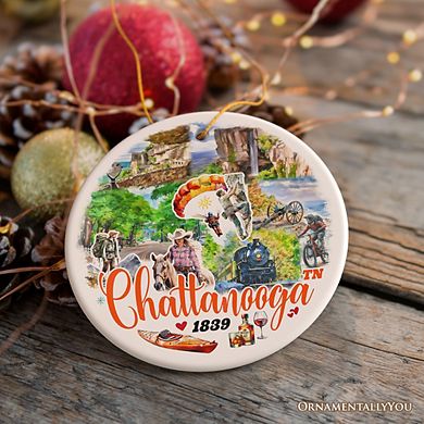 Adventurous Chattanooga Mountain Town Ornament, Tennessee Lookout Point Christmas Gift (Version 1)