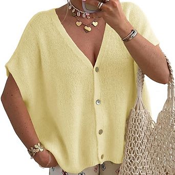 Women's Summer Sleeveless V-Neck Knit Top Single-Breasted Loose Fit Casual Minimalist Cardigan