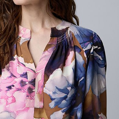 Women's Simply Vera Vera Wang Long Sleeve Smocked Neck Blouse