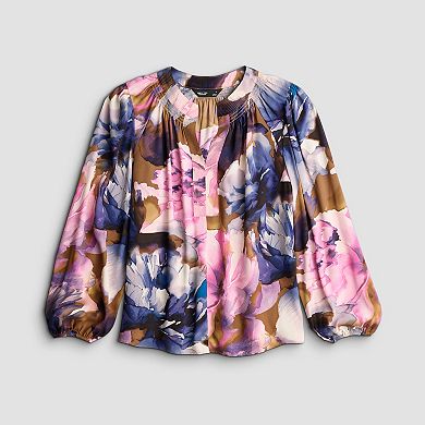 Women's Simply Vera Vera Wang Long Sleeve Smocked Neck Blouse